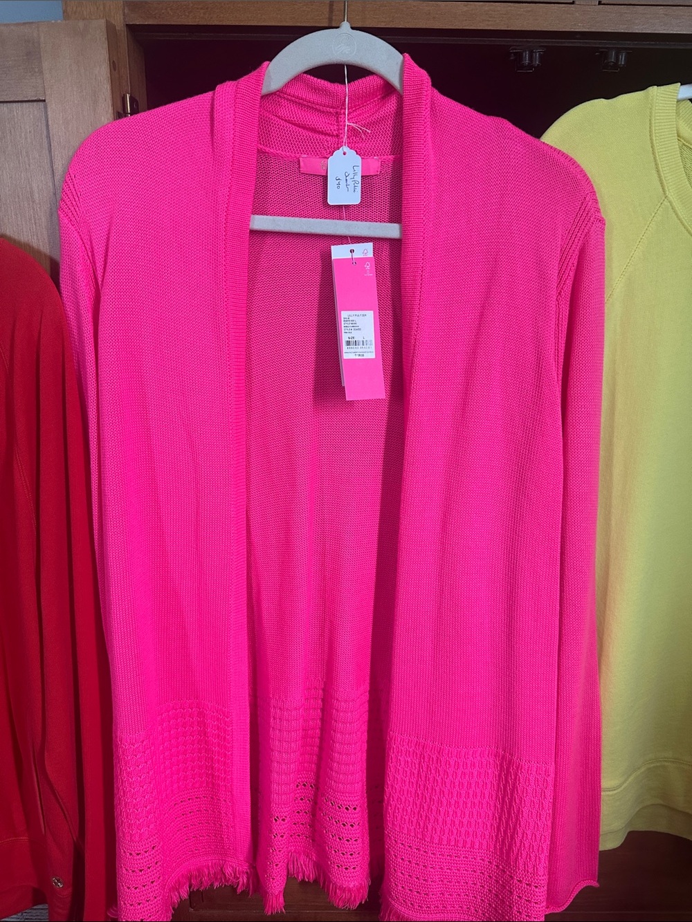 Bright Pink Open Cardigan & Lemon Yellow Sweatshirt Set